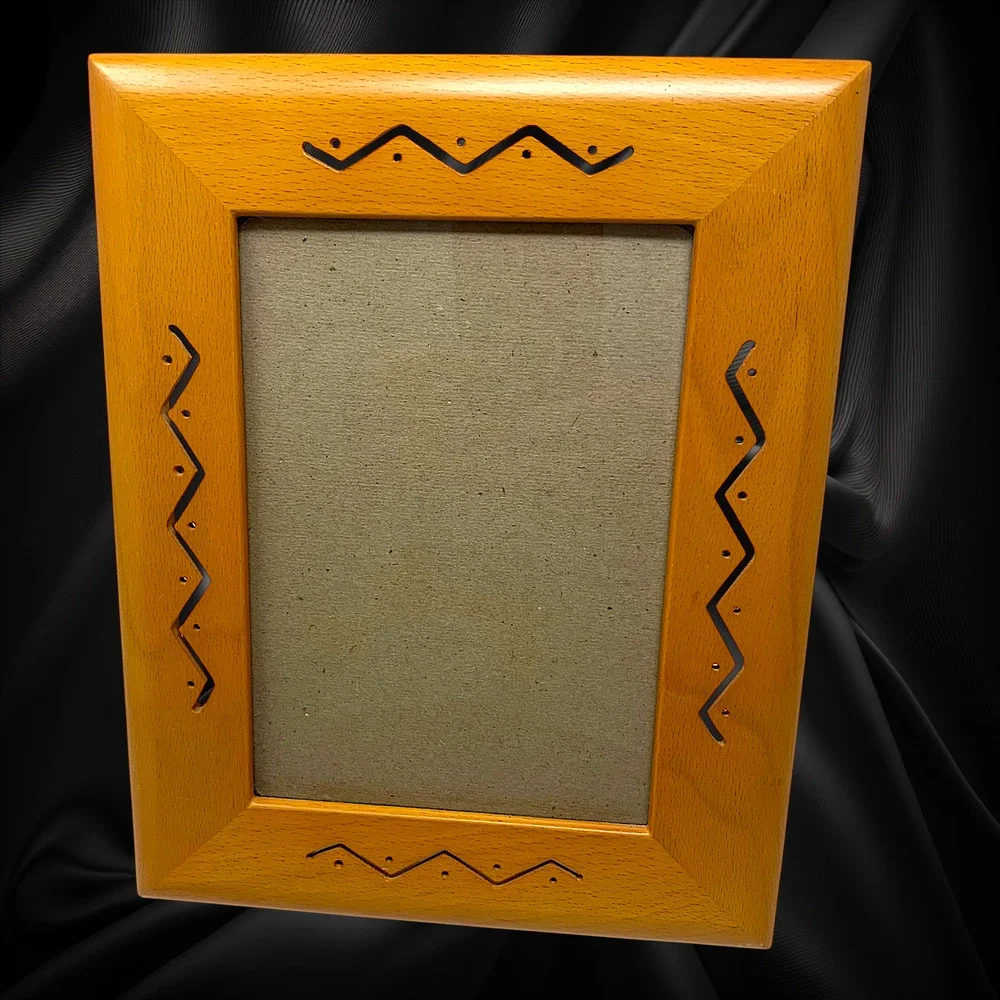Vintage 90s FETCO Solid Wood 5x7 Picture Frame Geometric Zig Zag Modernist Y2K